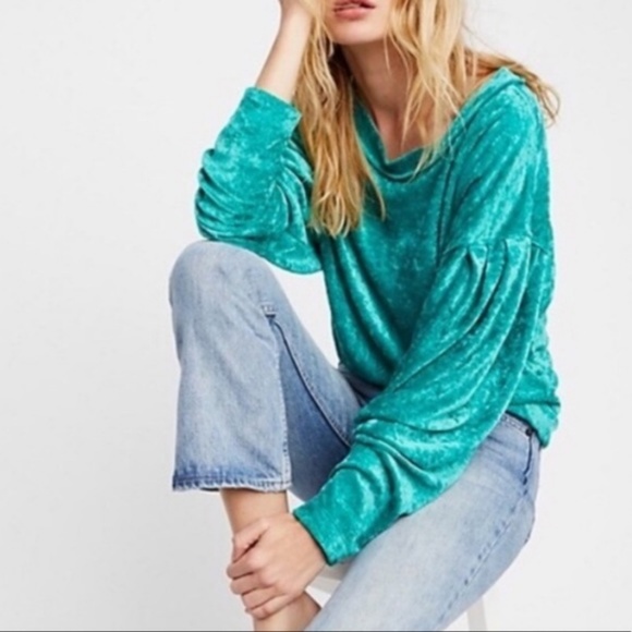 Free People teal velvet milan top - Picture 3 of 6